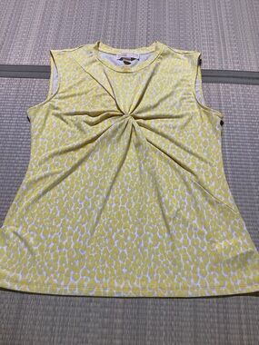 Michael Kors Yellow and White Twist-Front Sleeveless Knit Tank